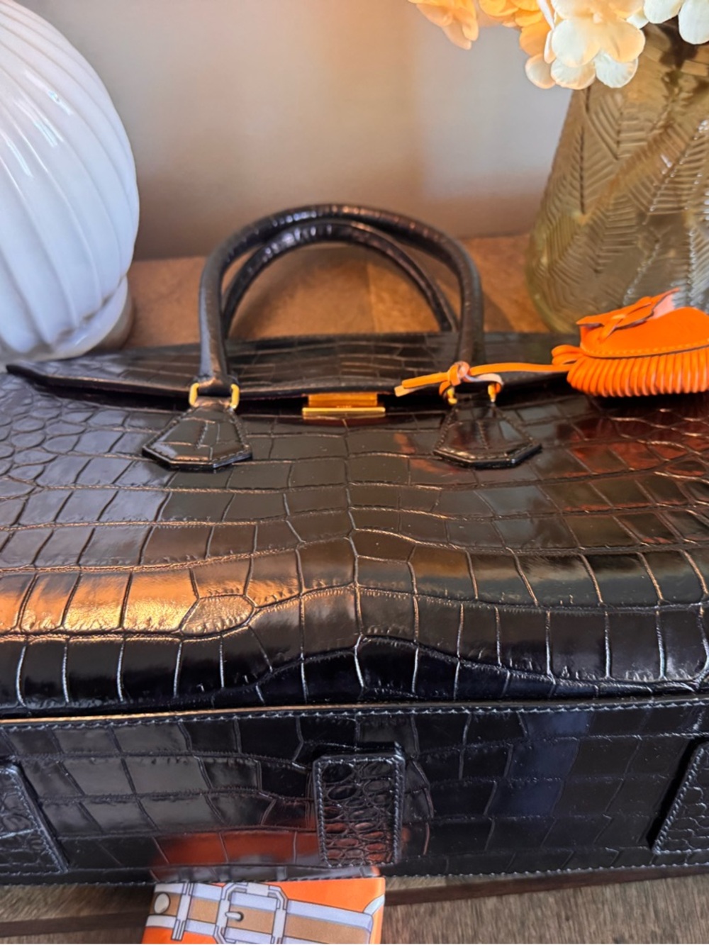 Bally Saphyr Black Croc-Embossed Top Handle bag - Picture 16 of 16